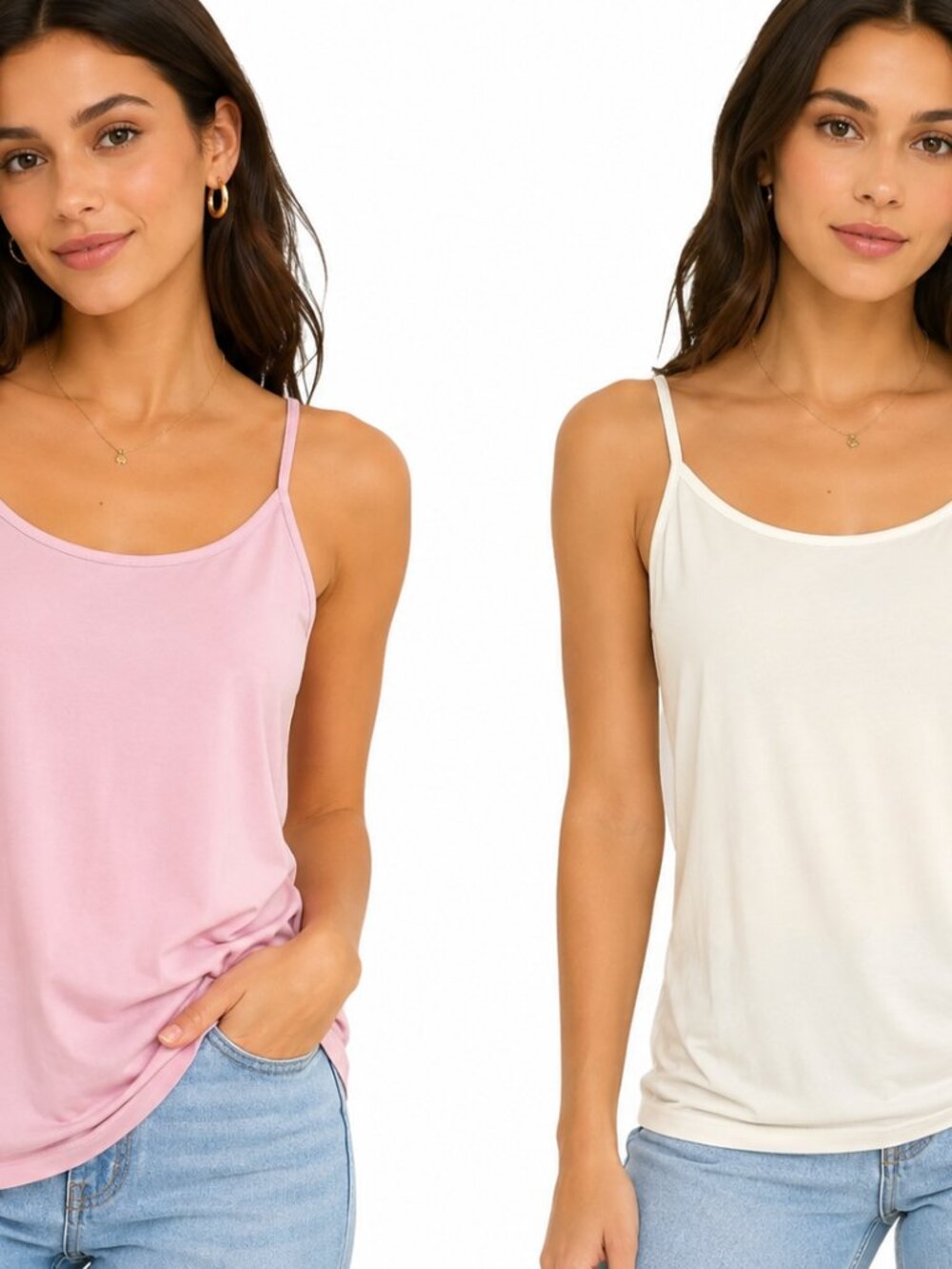🩷. 6071. Women’s Pink & White Spaghetti Strap Tank Tops